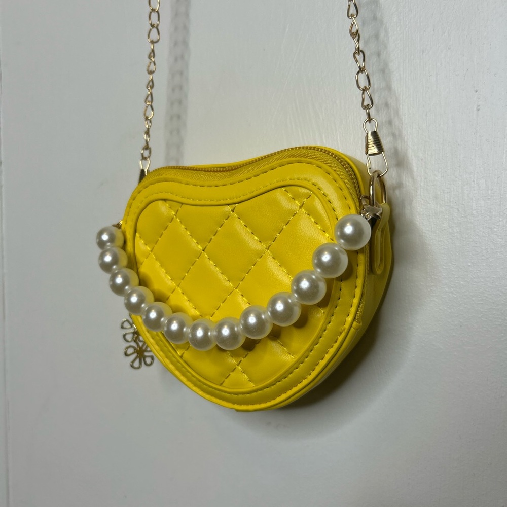 🆕 Yellow Mini Quilted Heart-Shaped Crossbody Bag